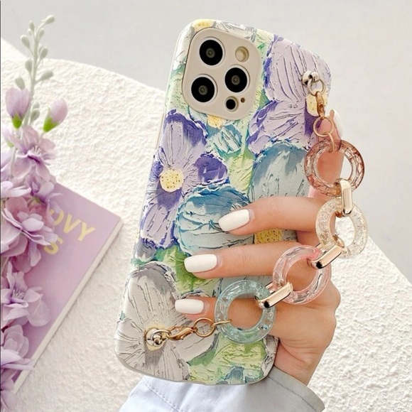 Accessories - iPhone Flower Painting Artistic Floral Spring Summer Phone Cover with Chain NWOT